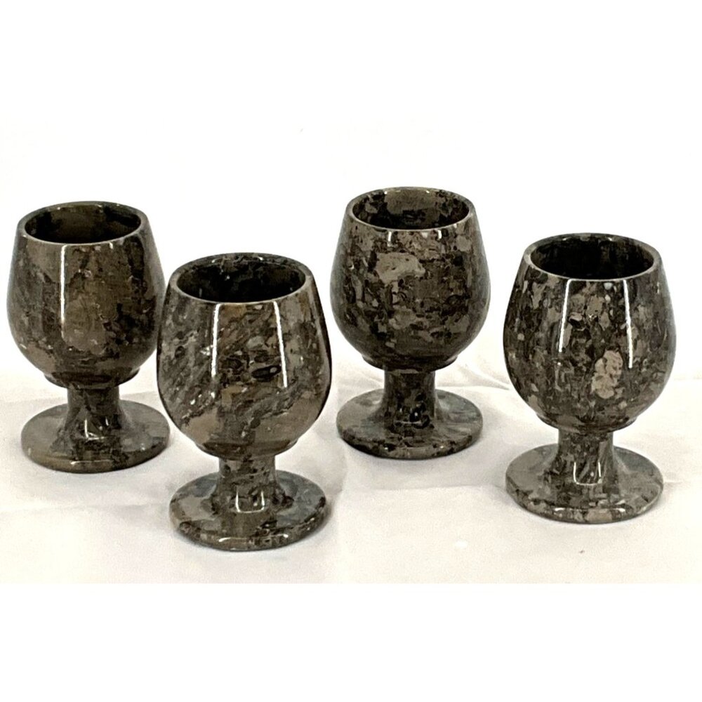 Vintage Marble Mini Wine glasses‎ Goblets Set Of 4 Gray Taupe Brown